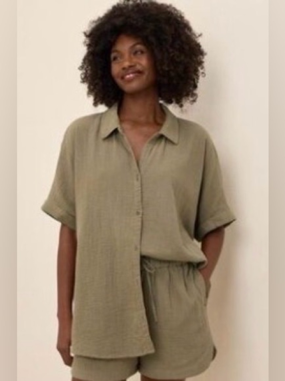 Pact Organic Coastal Double Gauze Oversized Shirt 📣KHAKI GREEN))